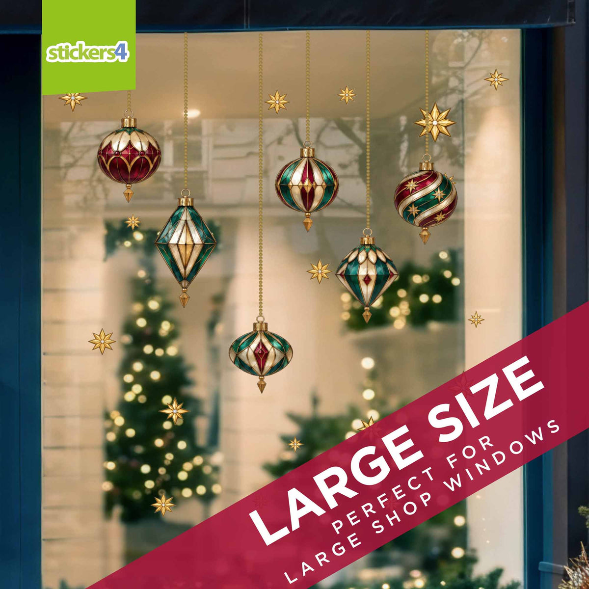 Large Neo-Deco Christmas bauble display decorating a shop window