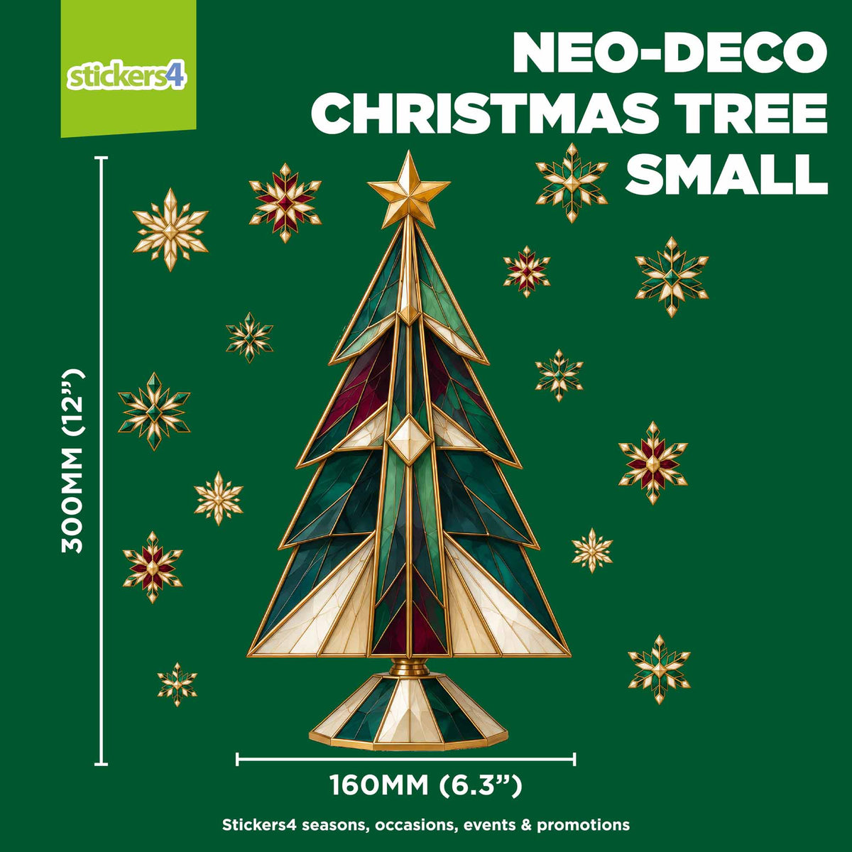 Neo-Deco Christmas Tree & Crystal Snowflakes Window Stickers