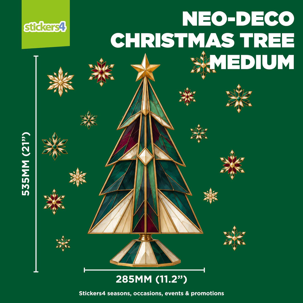 Neo-Deco Christmas Tree & Crystal Snowflakes Window Stickers