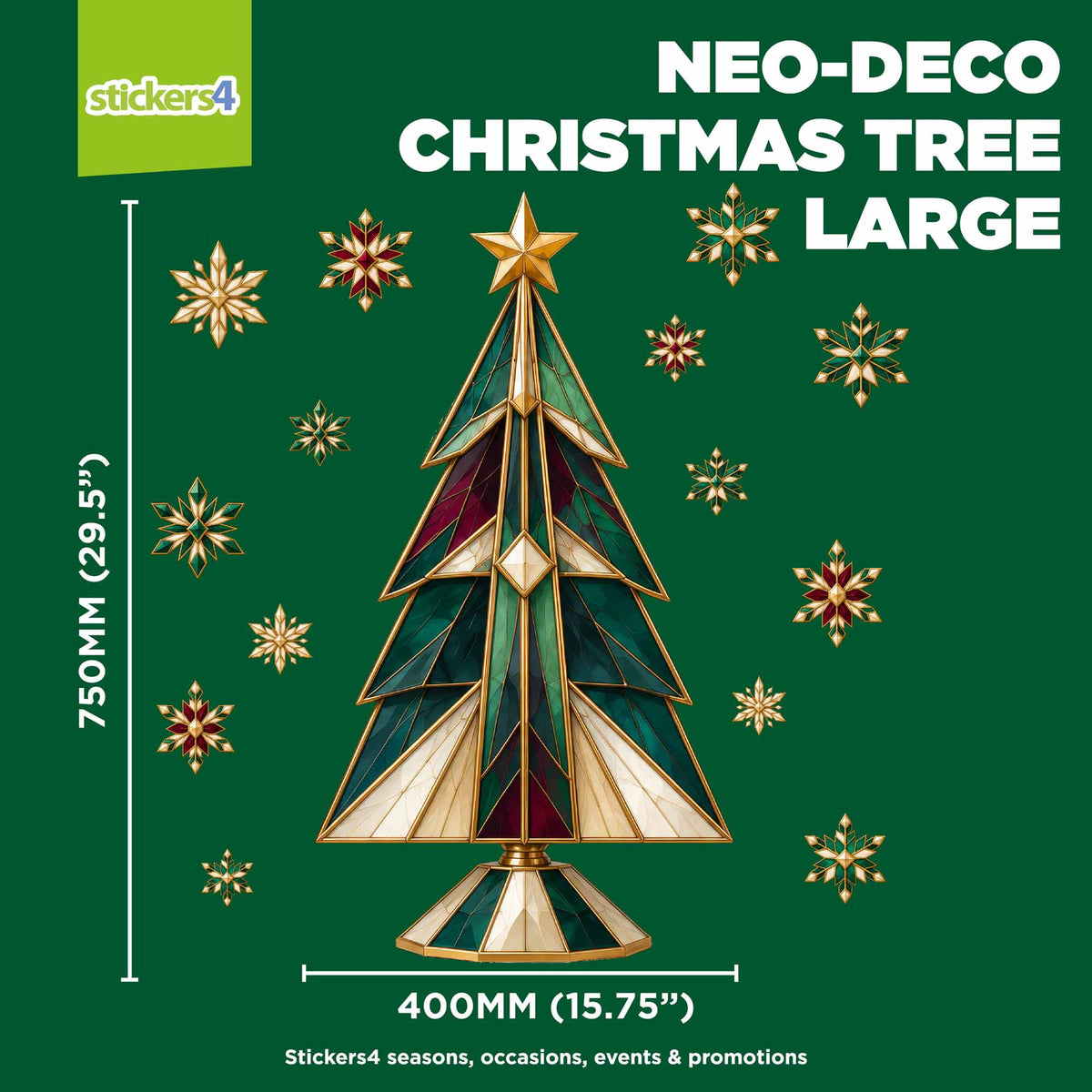 Neo-Deco Christmas Tree & Crystal Snowflakes Window Stickers