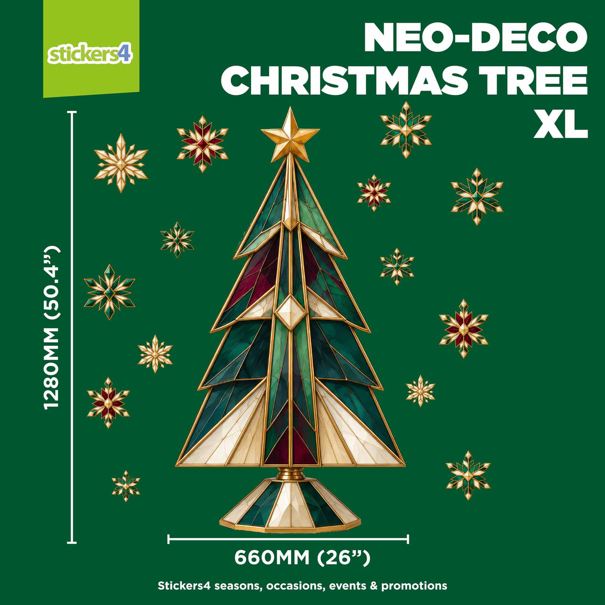 Neo-Deco Christmas Tree & Crystal Snowflakes Window Stickers