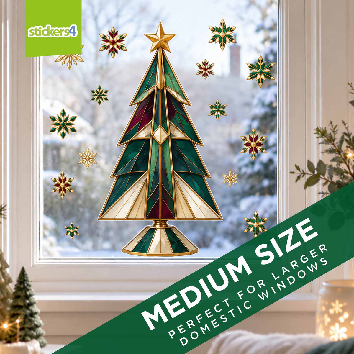 Neo-Deco Christmas Tree & Crystal Snowflakes Window Stickers