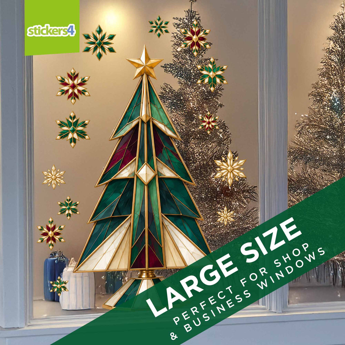 Neo-Deco Christmas Tree & Crystal Snowflakes Window Stickers