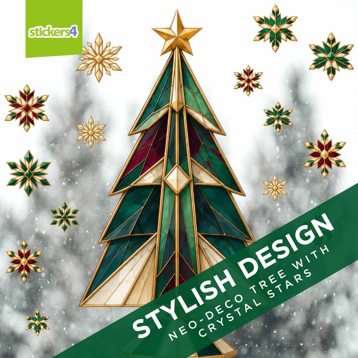 Neo-Deco Christmas Tree & Crystal Snowflakes Window Stickers