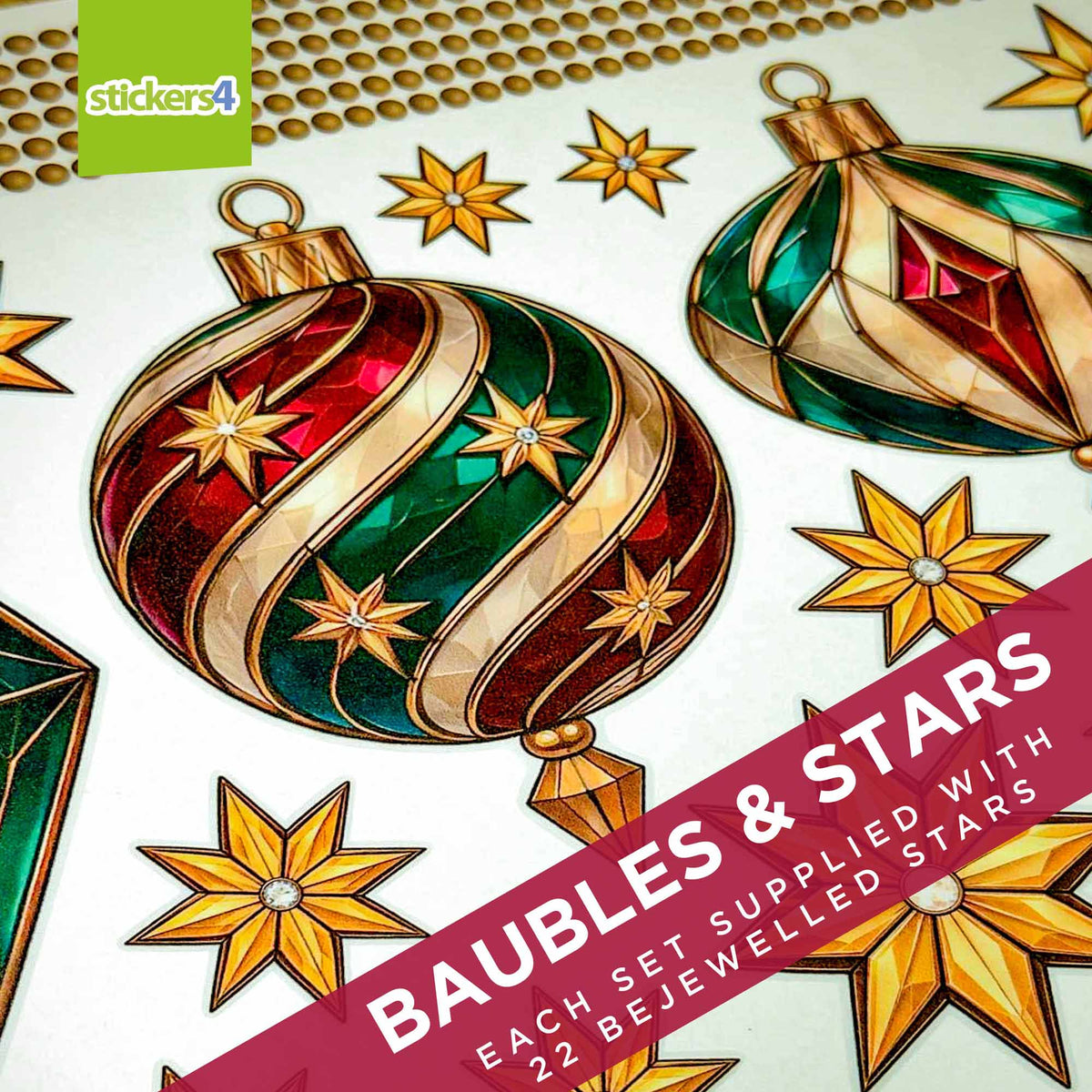 Neo-Deco bauble and gold star window decorations supplied as separate pieces