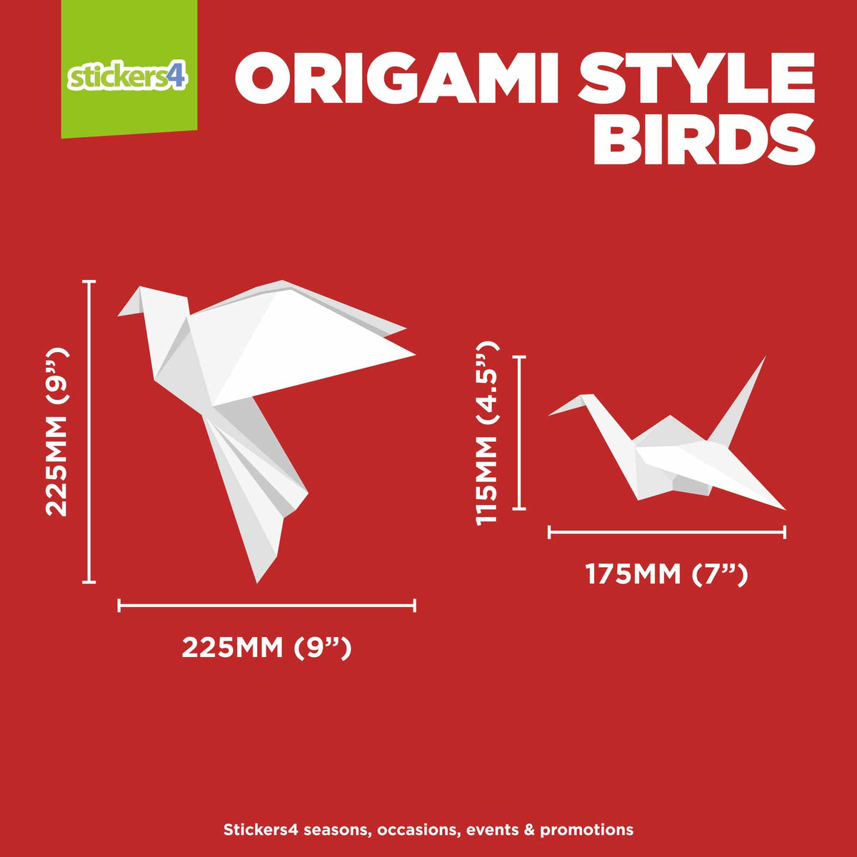 Pack of Origami Style Birds and Hearts Window Stickers