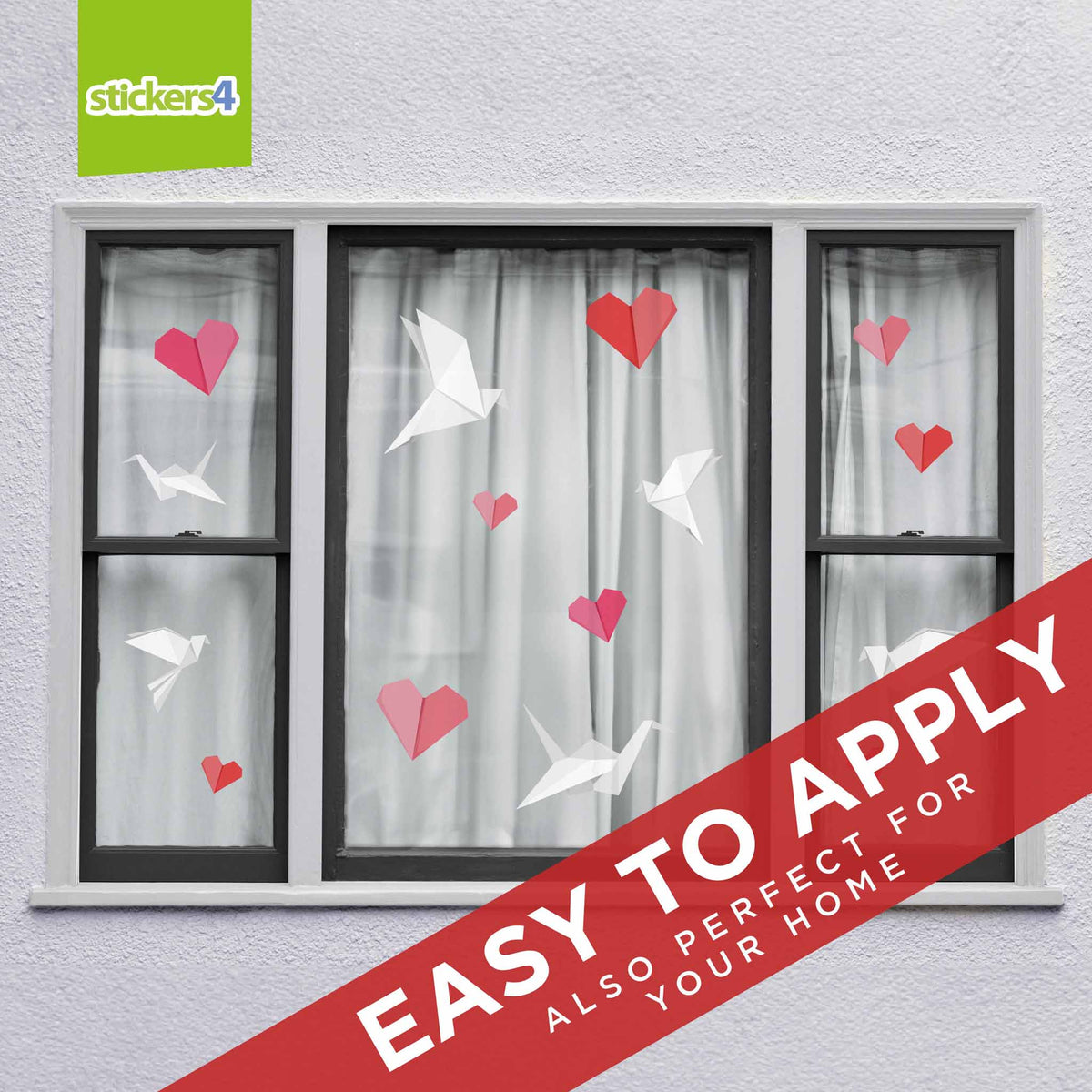 Pack of Origami Style Birds and Hearts Window Stickers