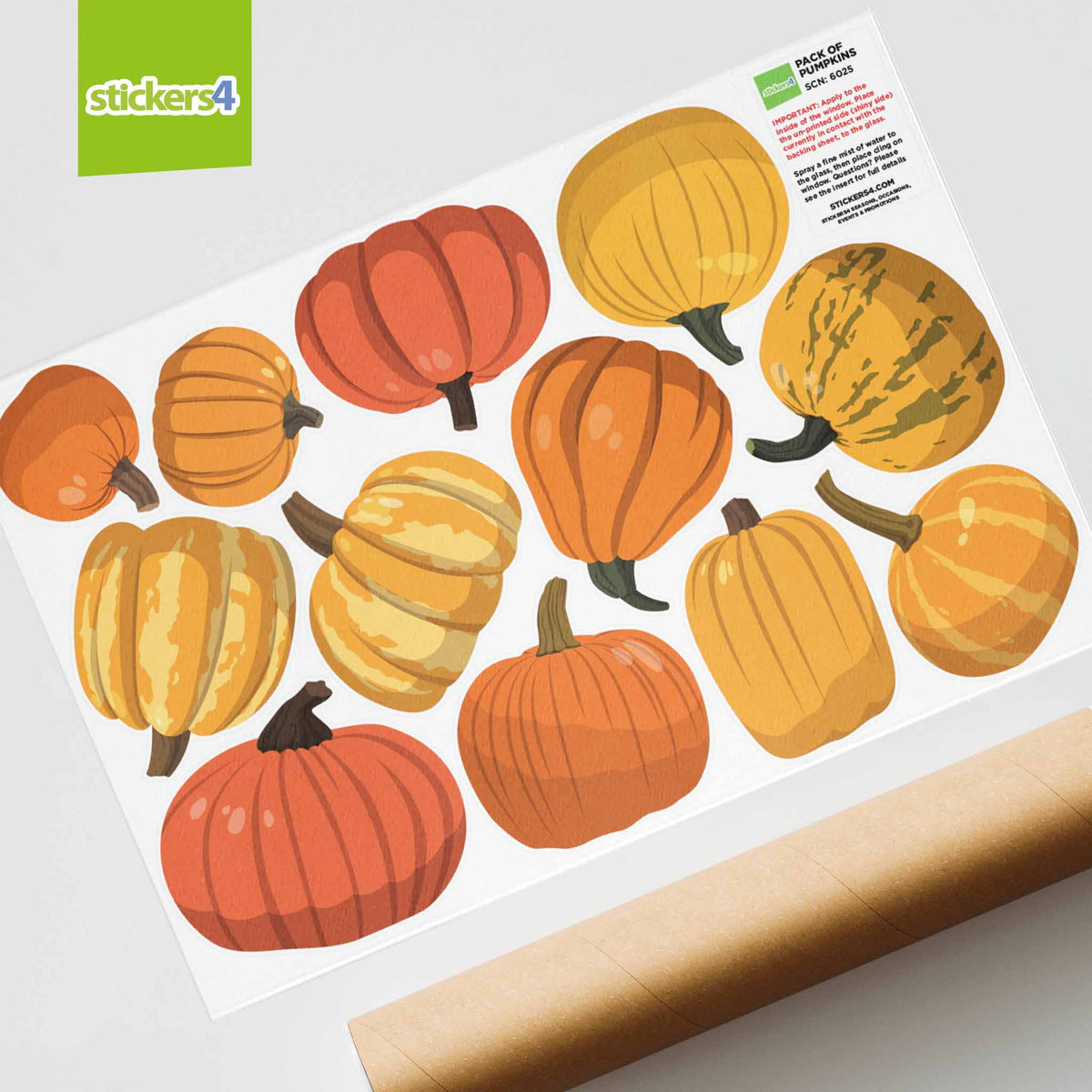 Pack of 12 Autumnal Pumpkin Window Stickers