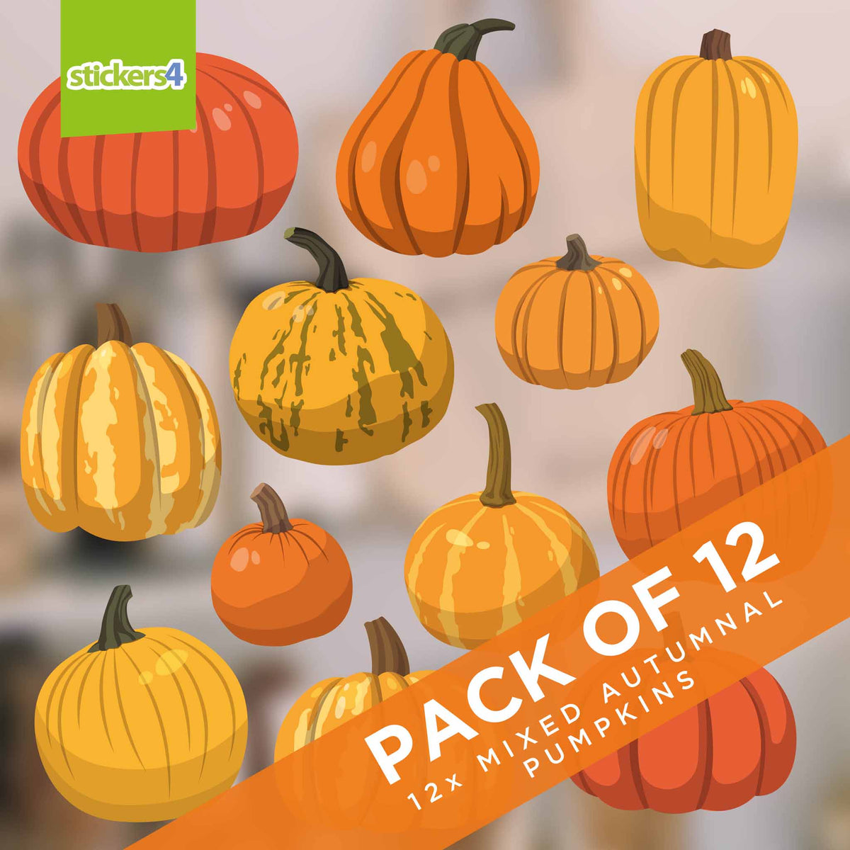 Pack of 12 Autumnal Pumpkin Window Stickers