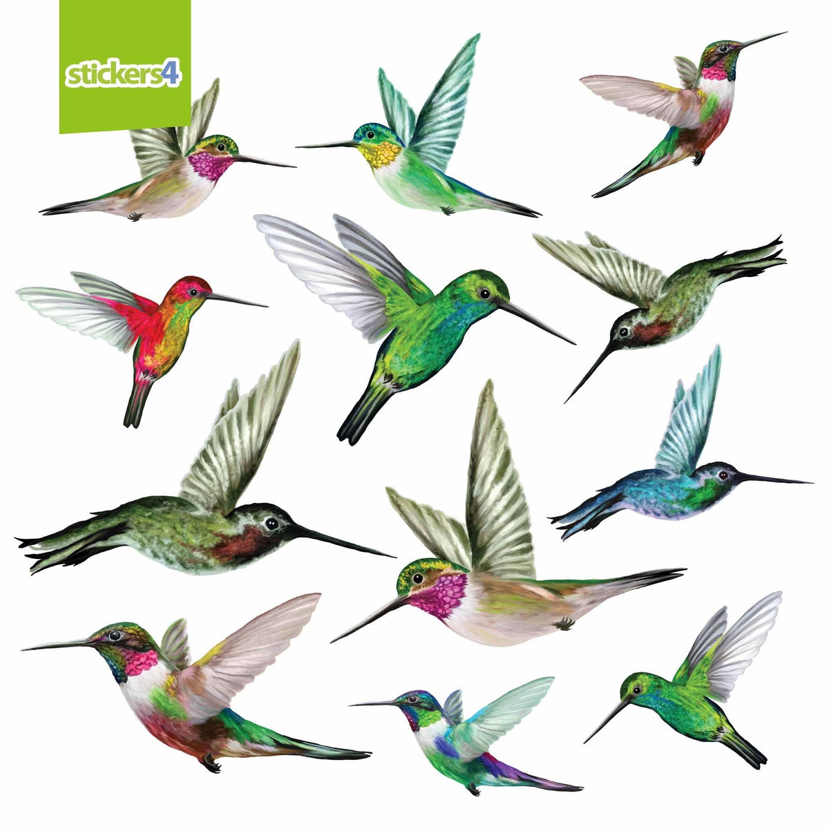 Set of 12 Mixed Size Humming Bird Window Stickers Decorative Bird Strike Prevention