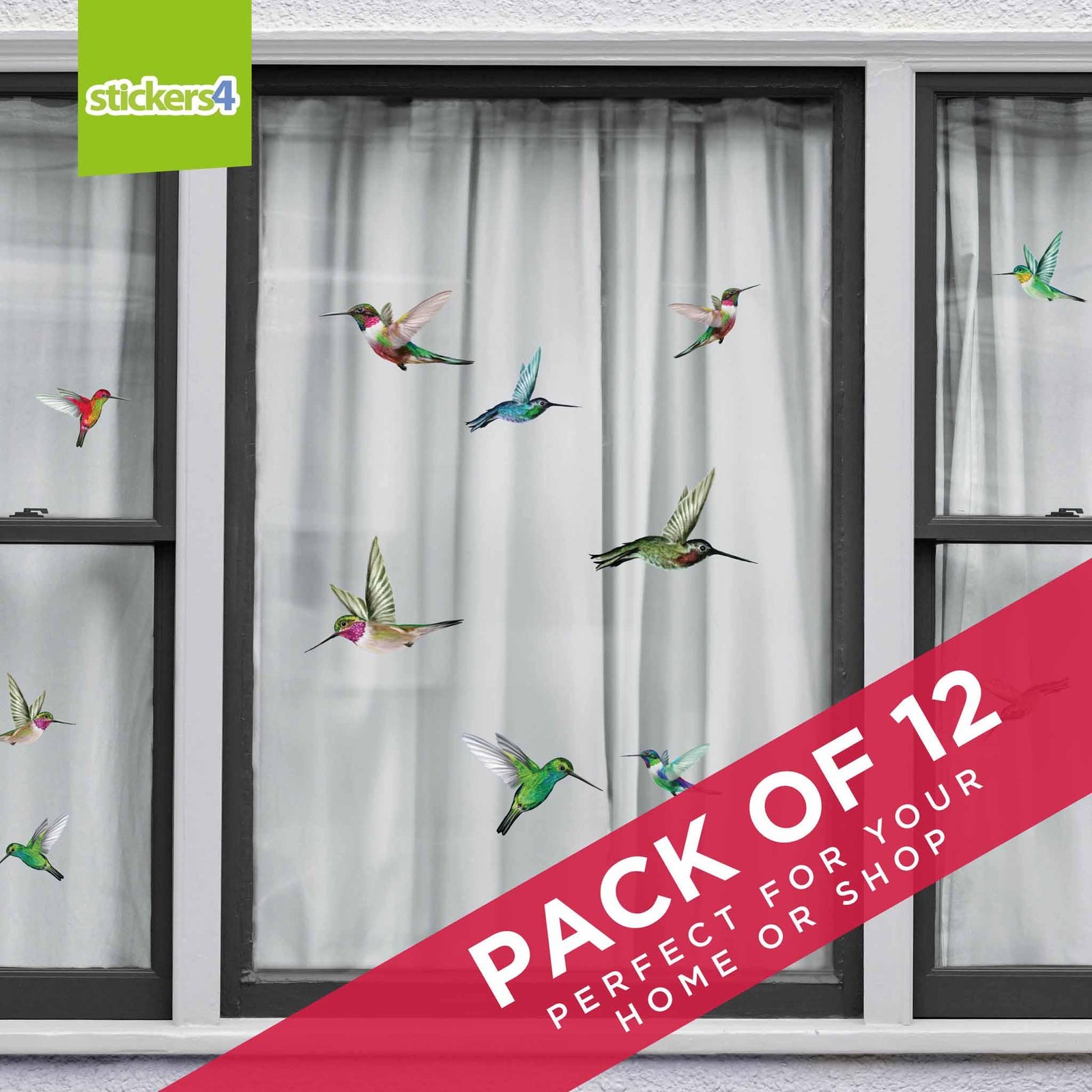 Set of 12 Mixed Size Humming Bird Window Stickers Decorative Bird Strike Prevention