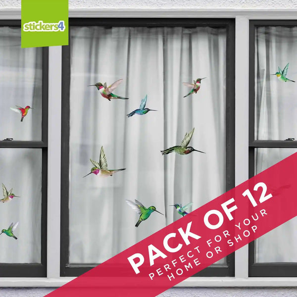 Set of 12 Mixed Size Humming Bird Window Stickers Decorative Bird Strike Prevention