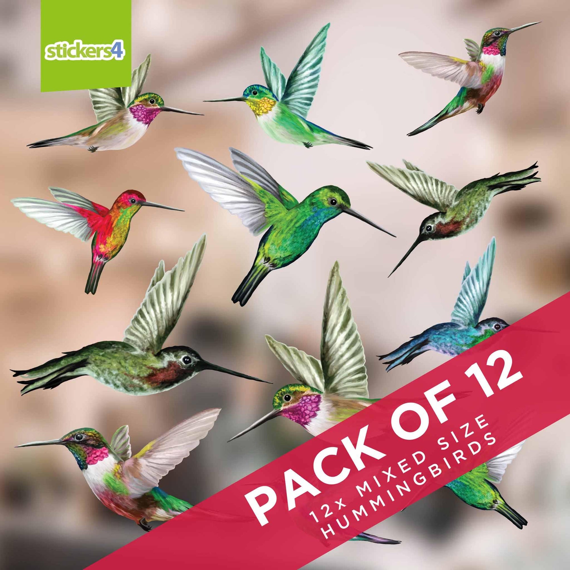 Set of 12 Mixed Size Humming Bird Window Stickers Decorative Bird Strike Prevention