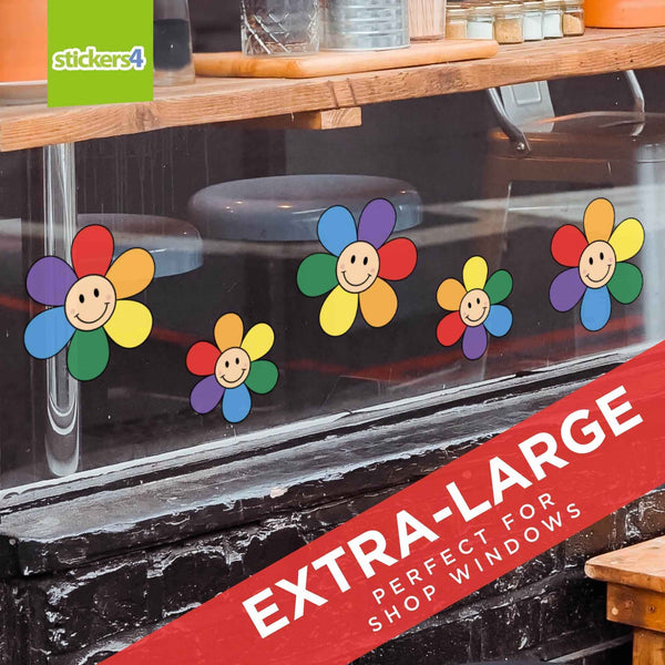 Pack of 12 Smiley Rainbow Flower Window Stickers Pride Window Displays