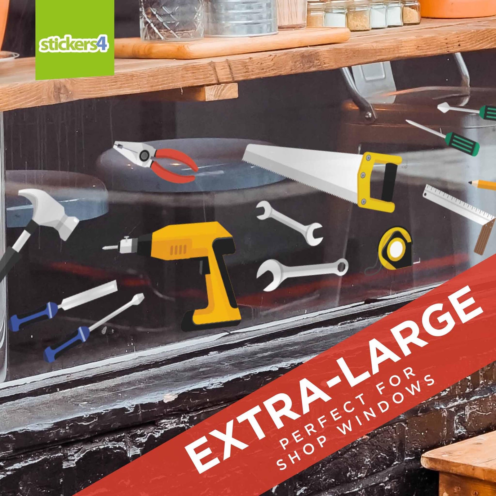 Pack of 15 Tools Window Stickers Father's Day Window Display