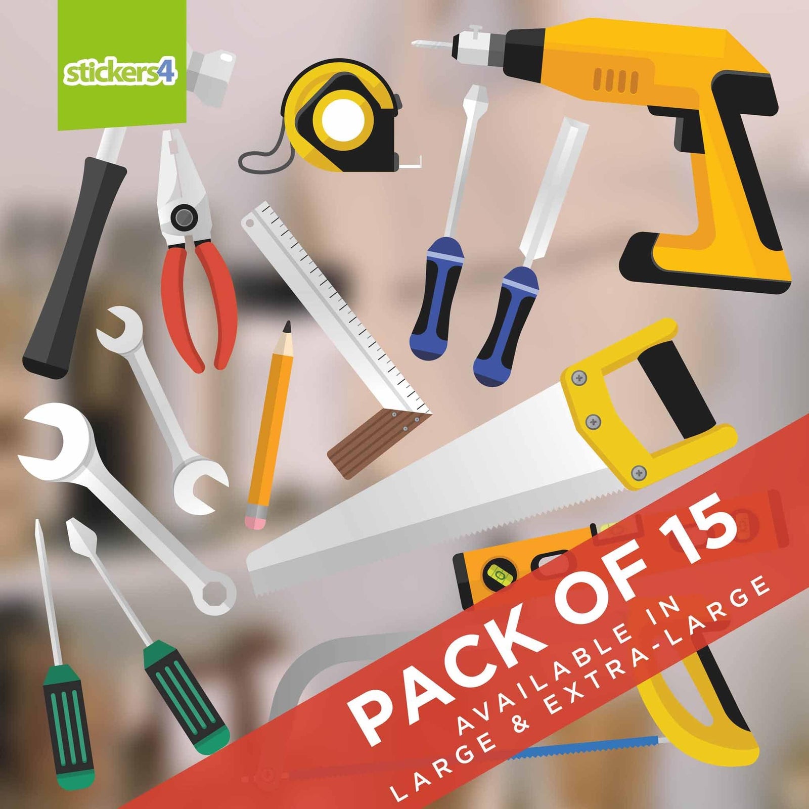 Pack of 15 Tools Window Stickers Father's Day Window Display