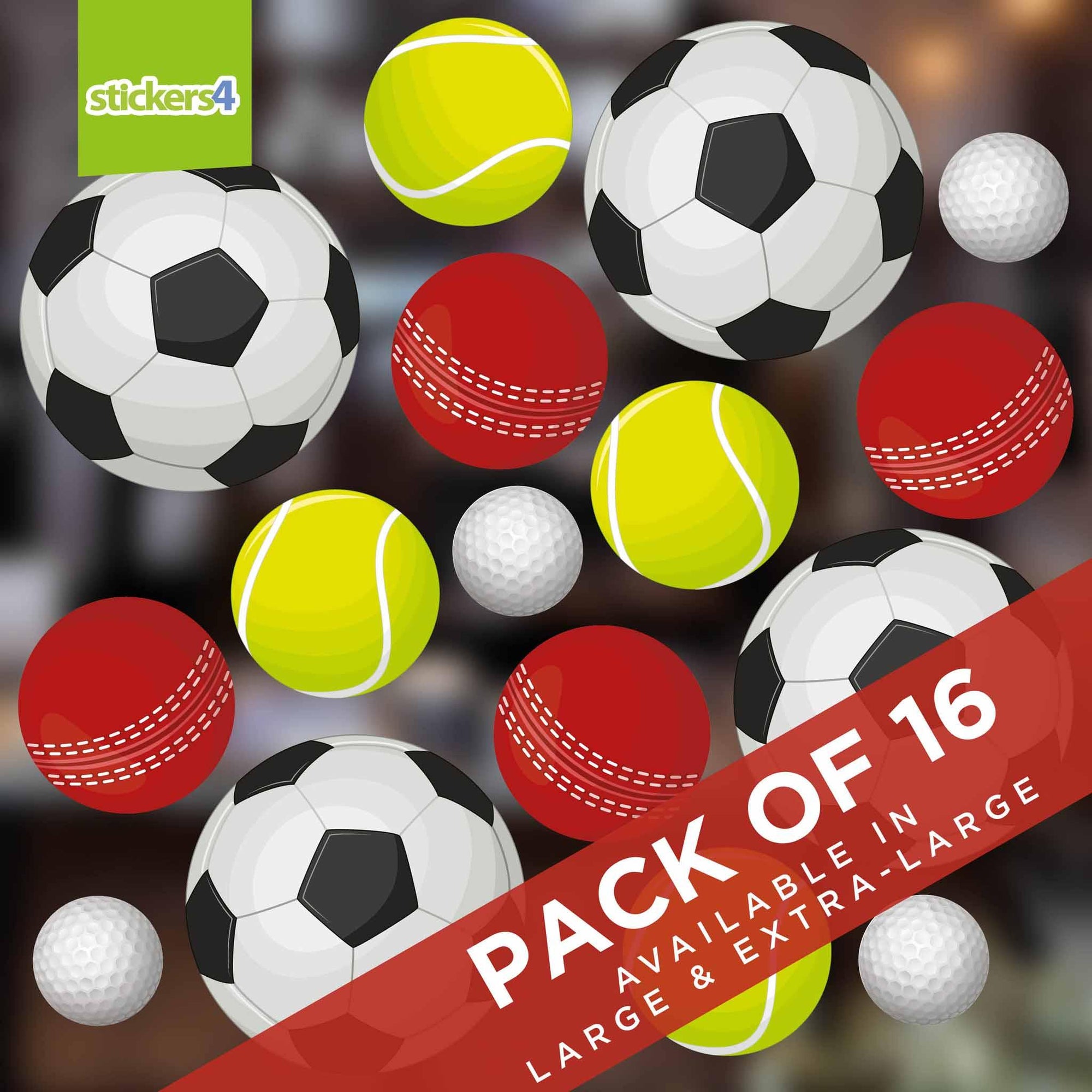Pack of 16 Sports Balls Window Stickers Father's Day Window Display