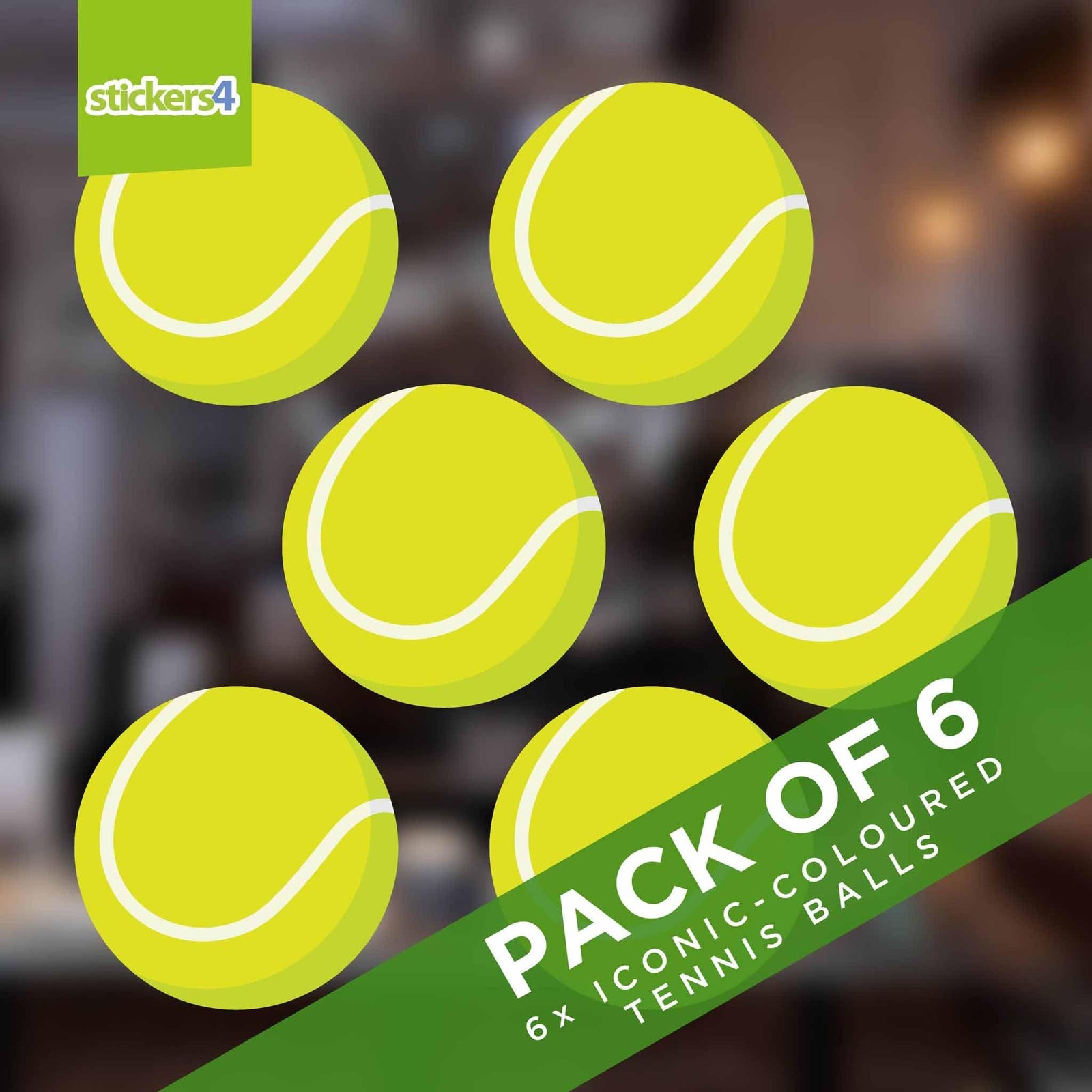 Pack of 6 Tennis Ball Static Cling Window Stickers Events
