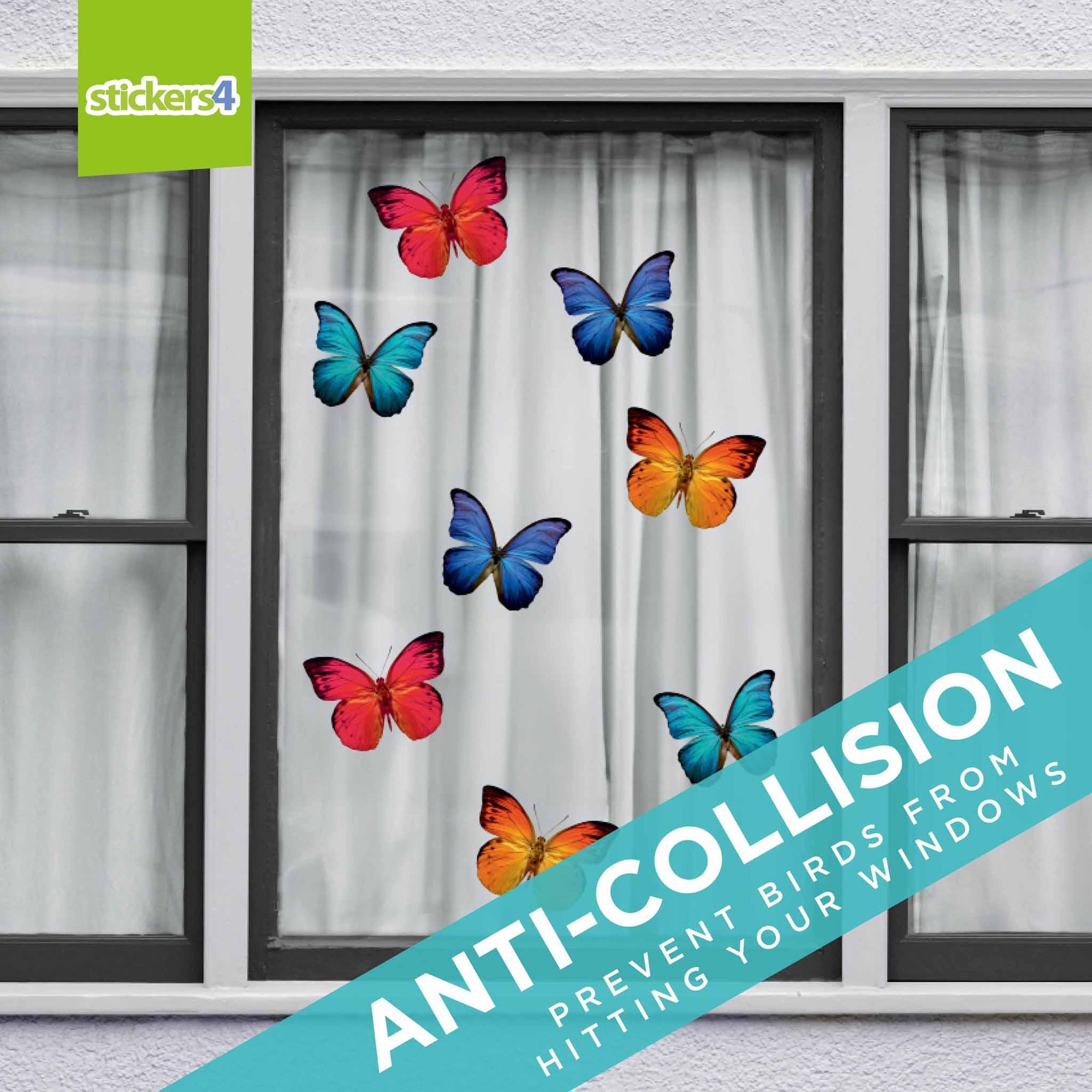 8 Large Colourful Butterfly Static Cling Window Stickers Decorative Bird Strike Prevention