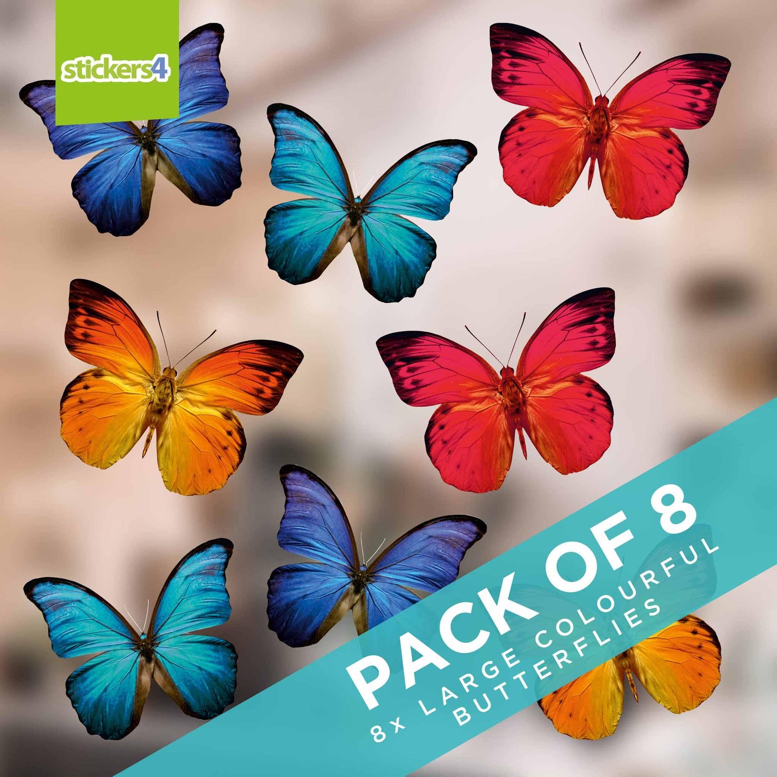 8 Large Colourful Butterfly Static Cling Window Stickers Decorative Bird Strike Prevention