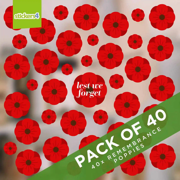 40 Remembrance Poppy Window Cling Stickers | Stickers4