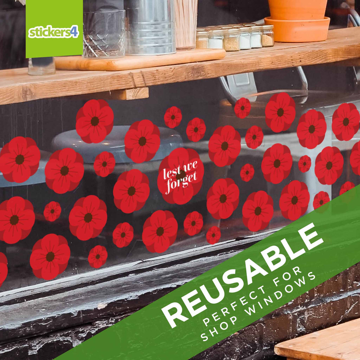 Pack of 40 Remembrance Poppy Window Stickers