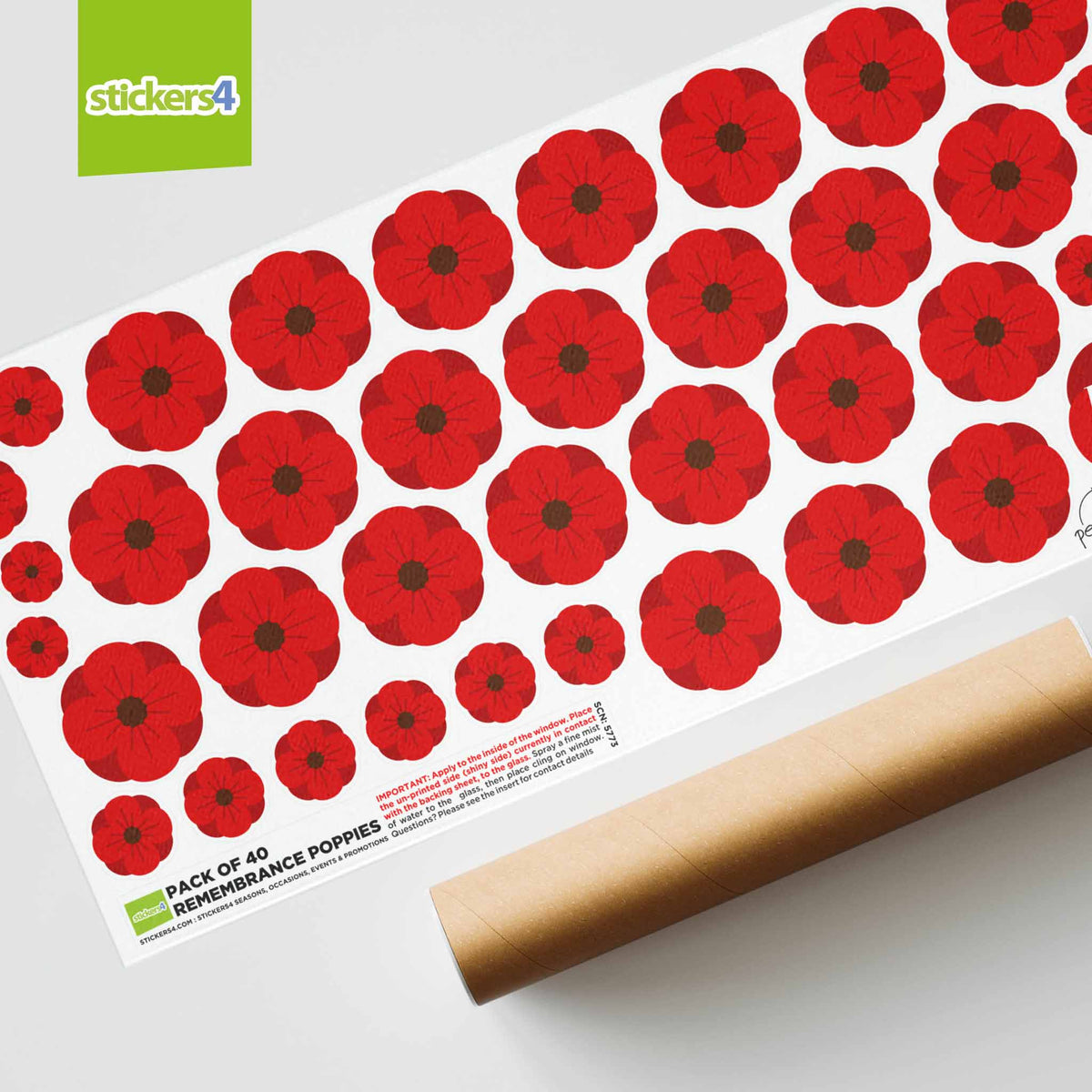 Pack of 40 Remembrance Poppy Window Stickers