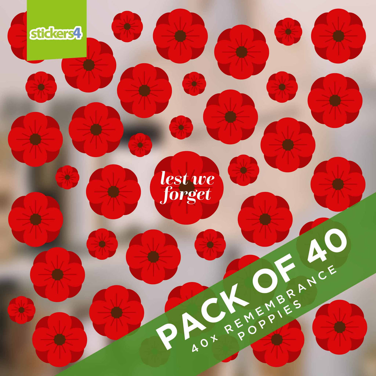 Pack of 40 Remembrance Poppy Window Stickers