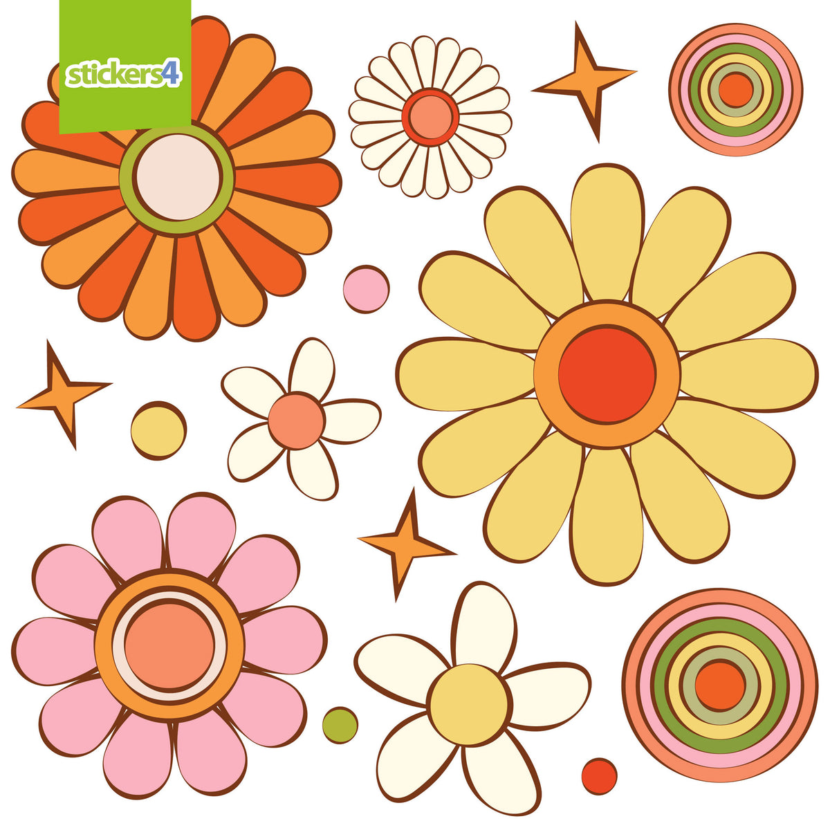 Pack of Retro Flower Window Stickers