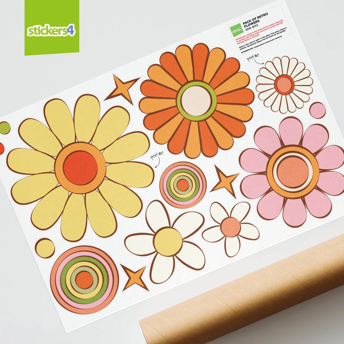 Pack of Retro Flower Window Stickers