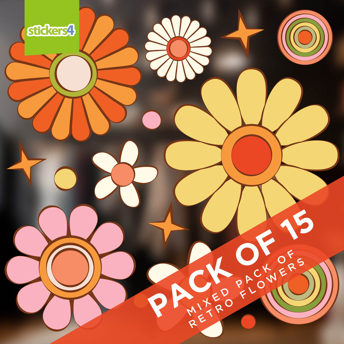 Pack of Retro Flower Window Stickers