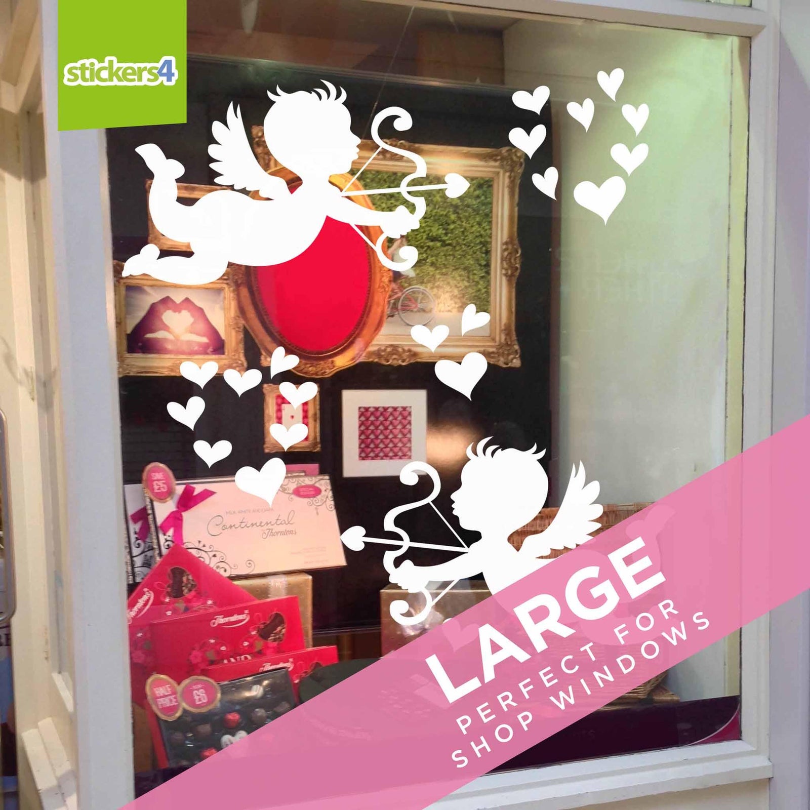 Pair of Large Cherubs with 20 Hearts Window Clings Valentine's Day Display