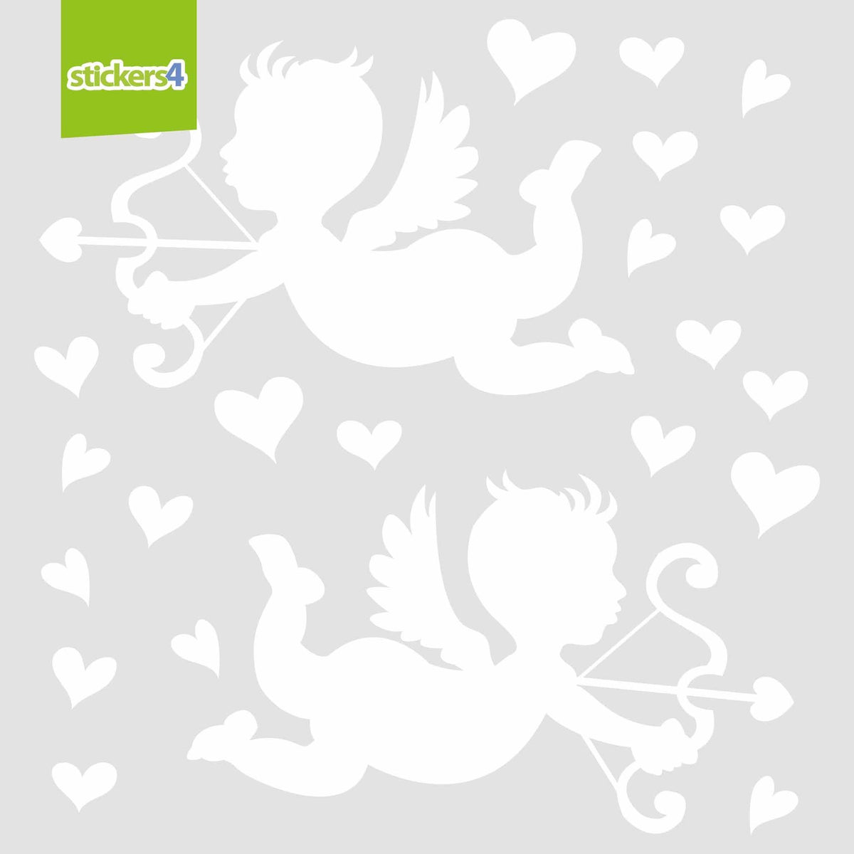 Pair of Large Cherubs with 20 Hearts Window Clings