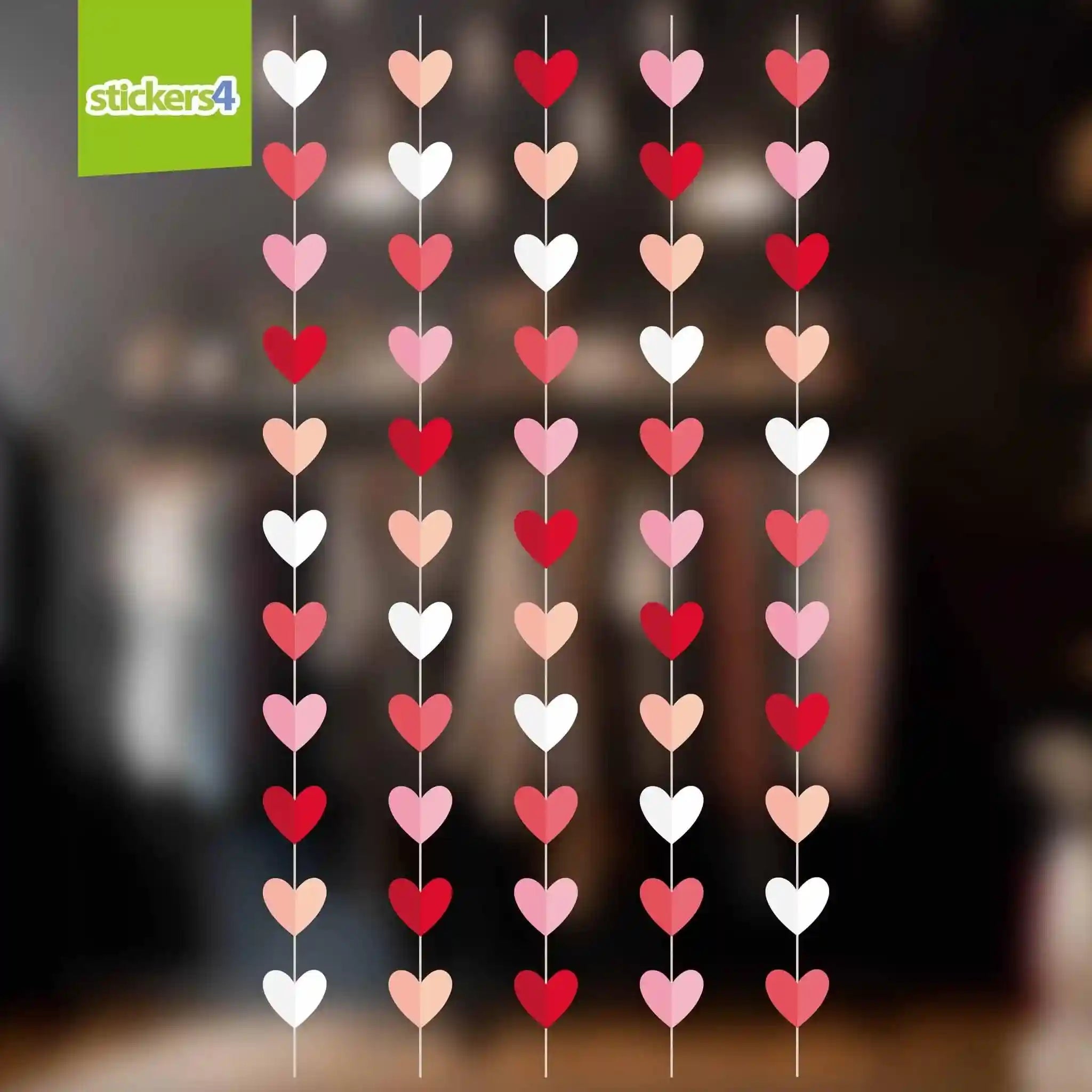 Hanging Paper-Style Heart String Window Stickers | Valentines Day