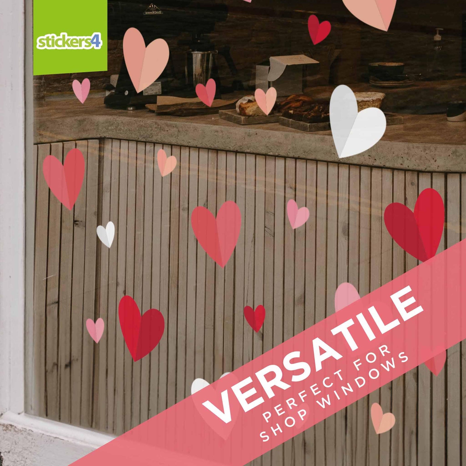 Paper-Style Heart Window Stickers Valentines Day Window Display