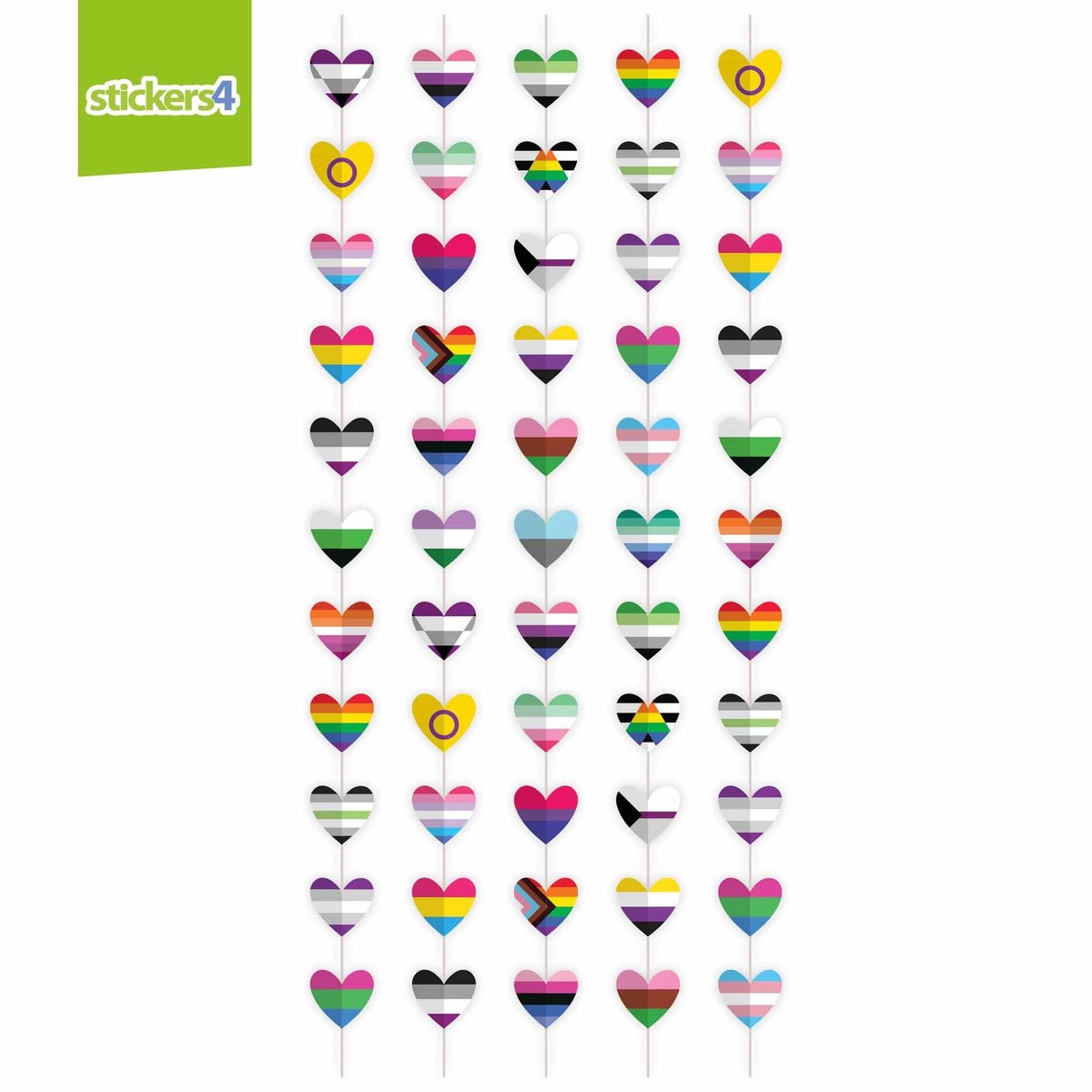 Paper-Style Pride Heart String Window Stickers Pride Window Displays
