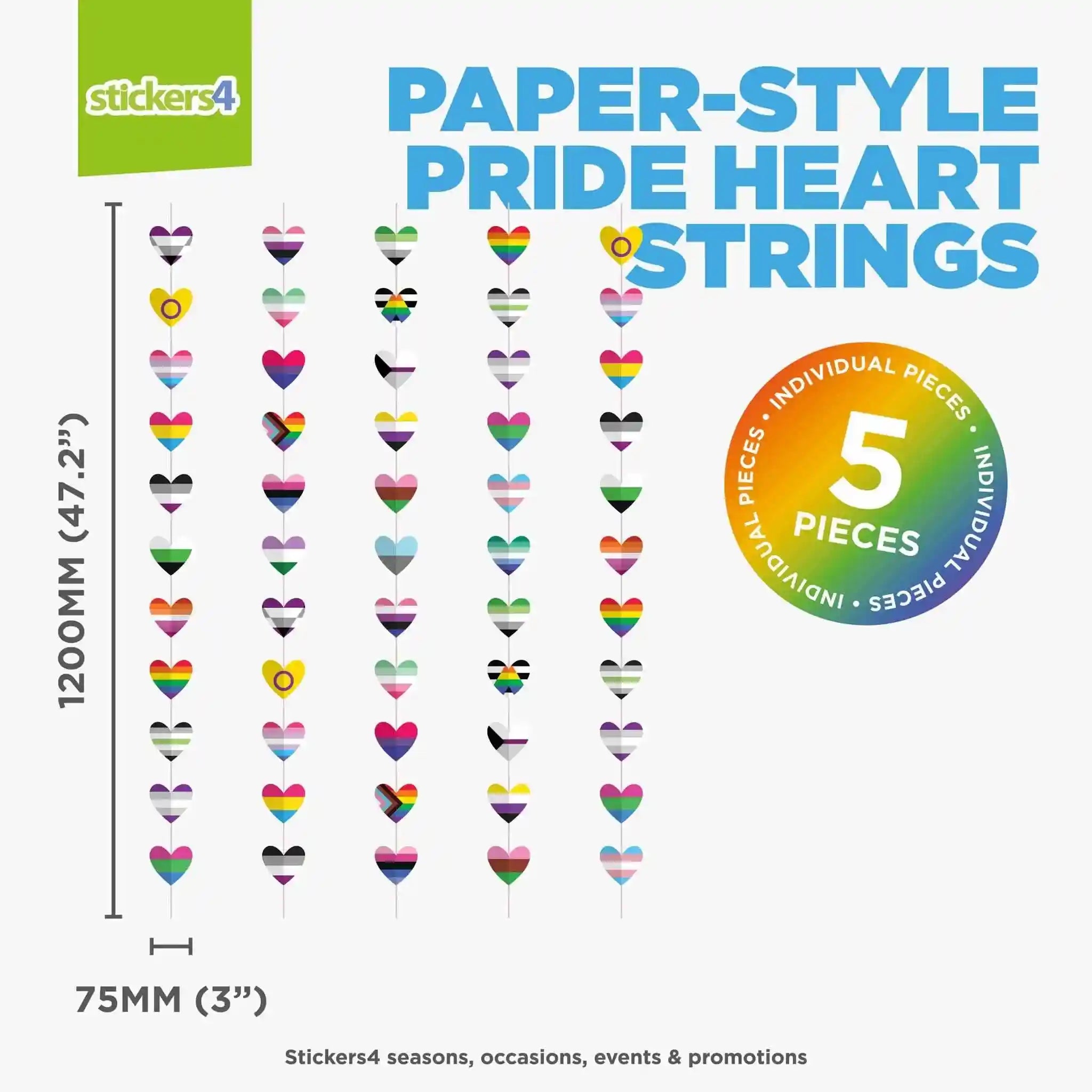 Paper-Style Pride Heart String Window Cling Stickers