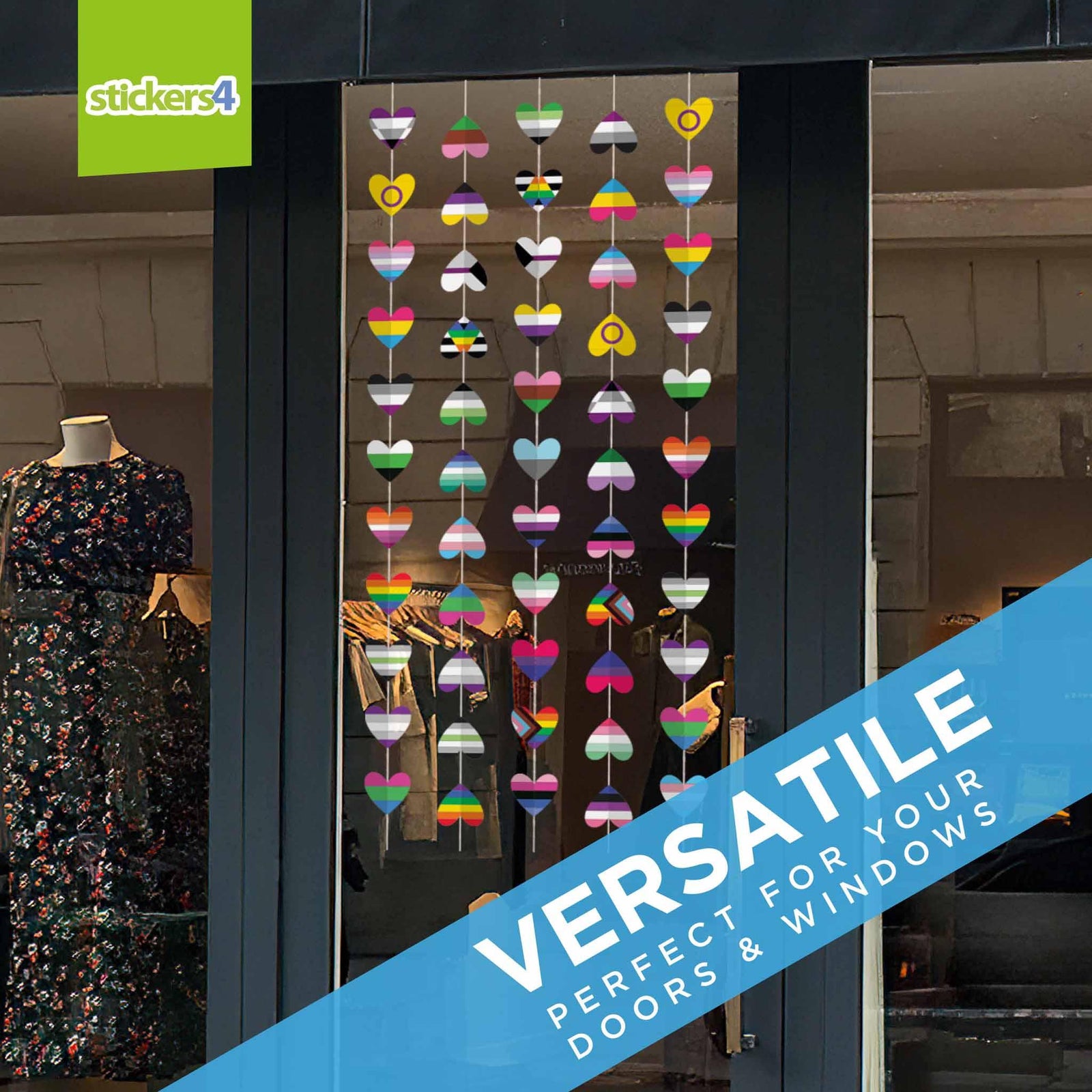 Paper-Style Pride Heart String Window Stickers Pride Window Displays