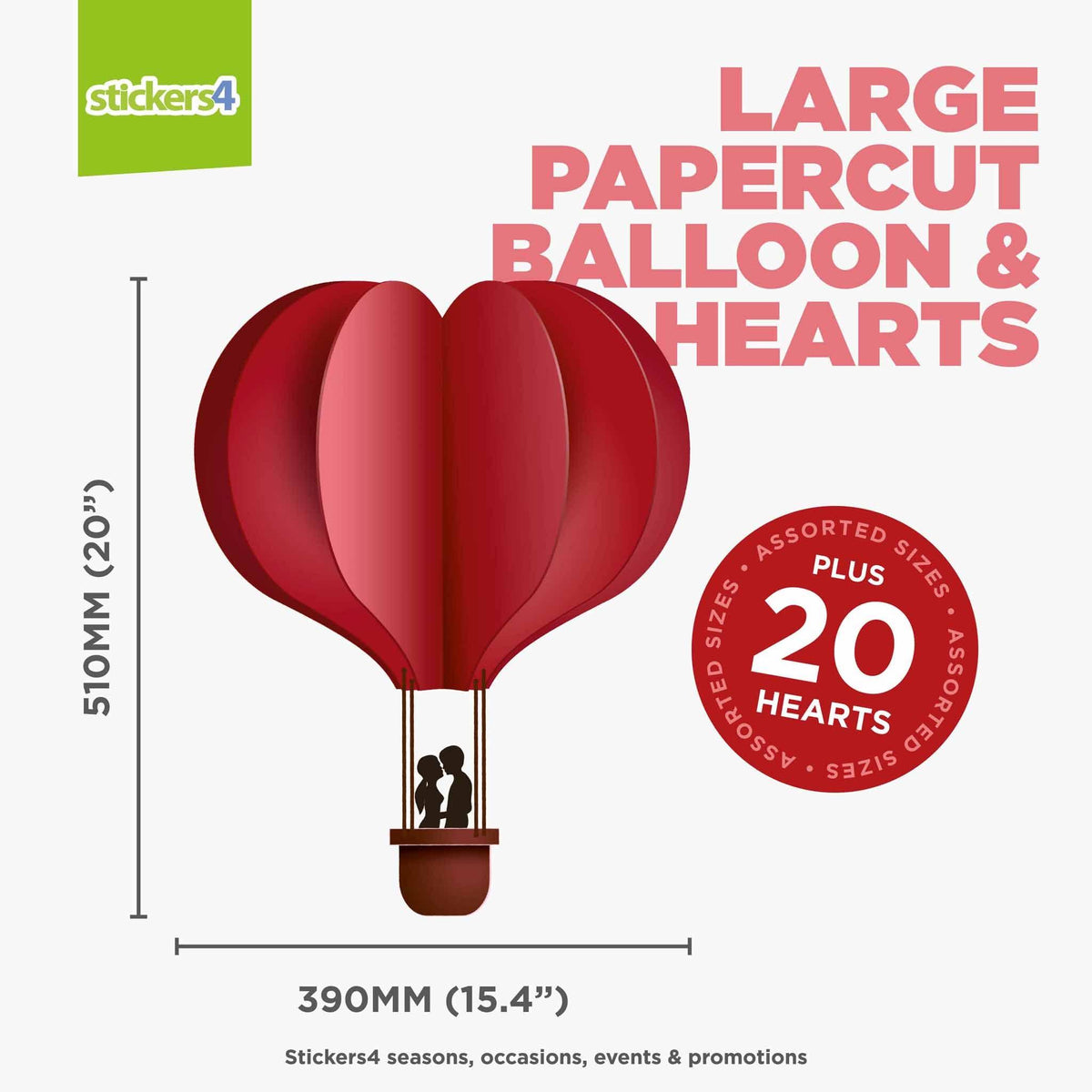 Papercut Balloon with Hearts Window Cling Sticker