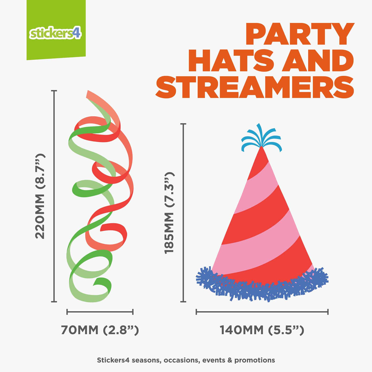 Pack of Party Hats and Streamer Window Stickers