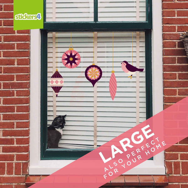 10x Pink Vintage Style Baubles with 'Strings' Christmas Window Display