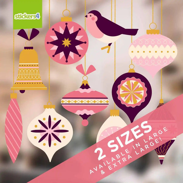 10x Pink Vintage Style Baubles with 'Strings' Christmas Window Display