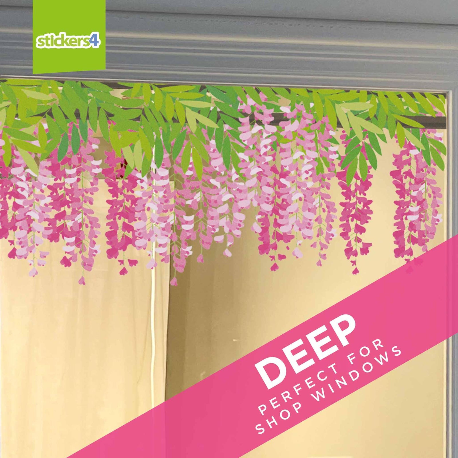 Pink Wisteria Border Window Cling Sticker Seasonal Window Display
