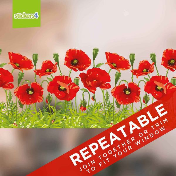 Poppy Border Window Cling Sticker for Shop Window Display Remembrance Window Display