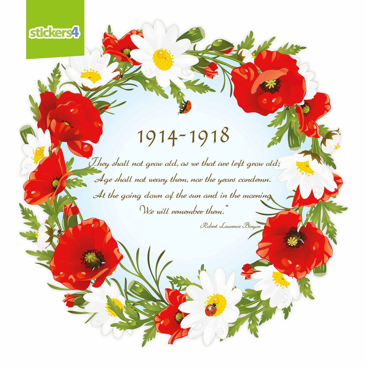 Poppy and Daisy Remembrance Wreath Window Sticker