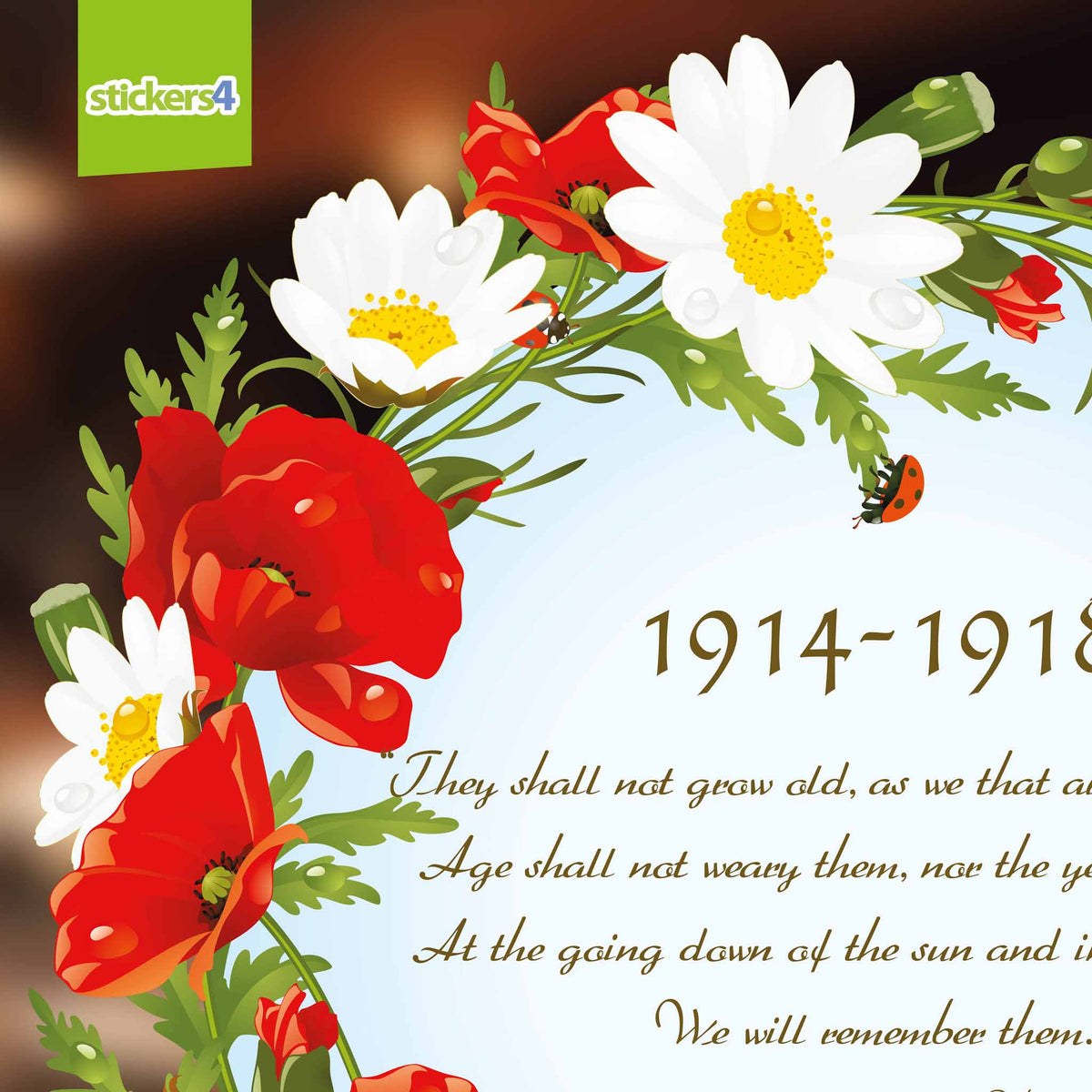 Poppy and Daisy Remembrance Wreath Window Sticker