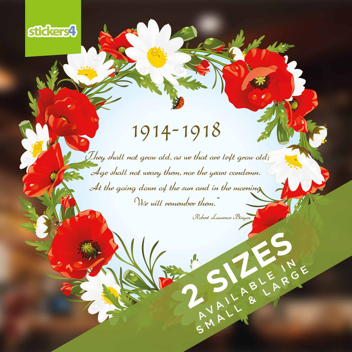 Poppy and Daisy Remembrance Wreath Window Sticker