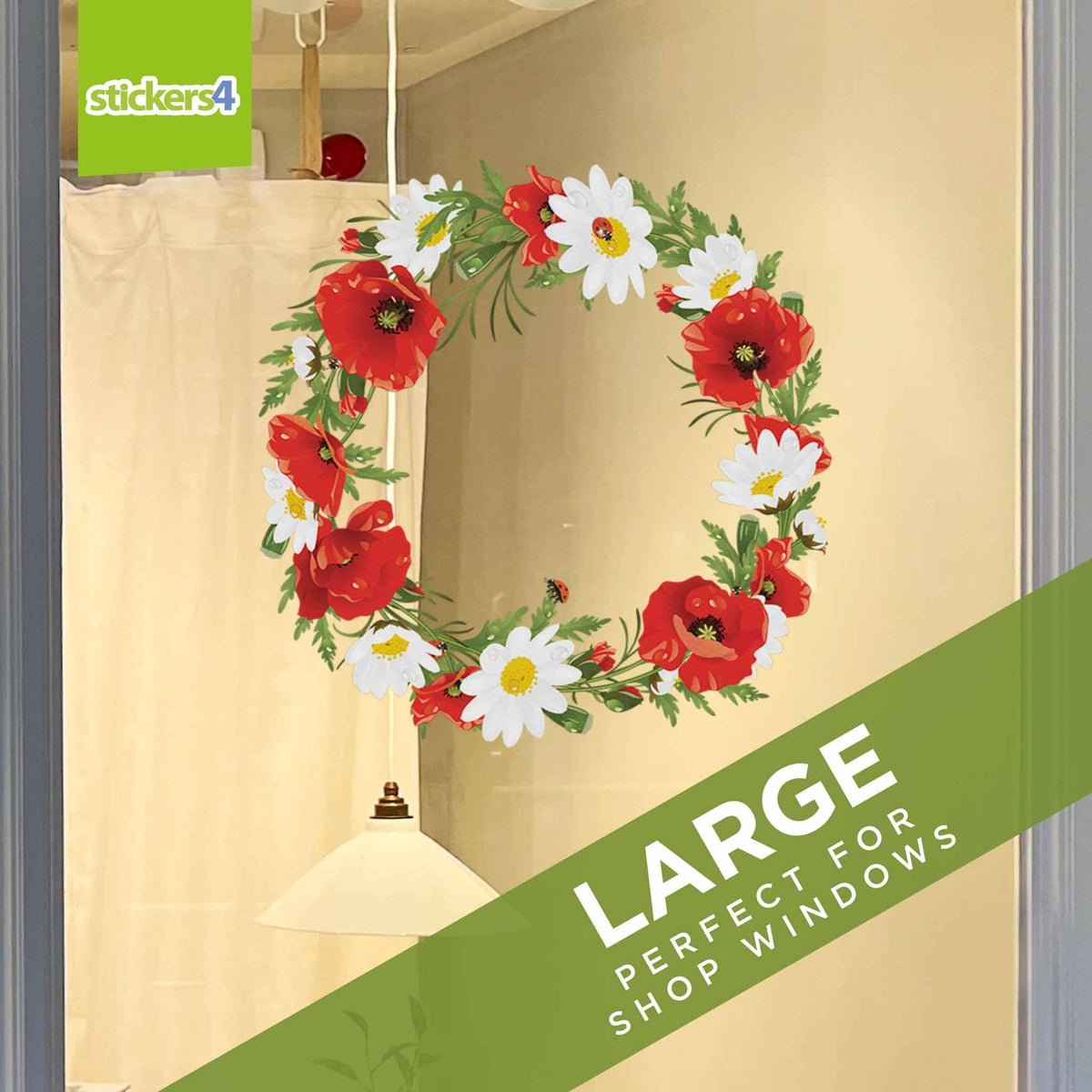 Poppy and Daisy Wreath Window Sticker Autumn Window Display