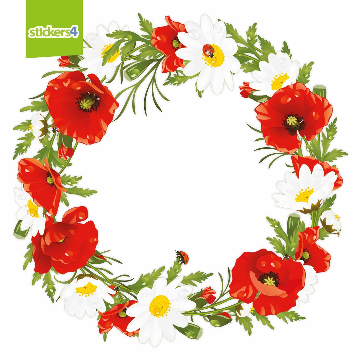 Poppy and Daisy Wreath Window Sticker Autumn Window Display