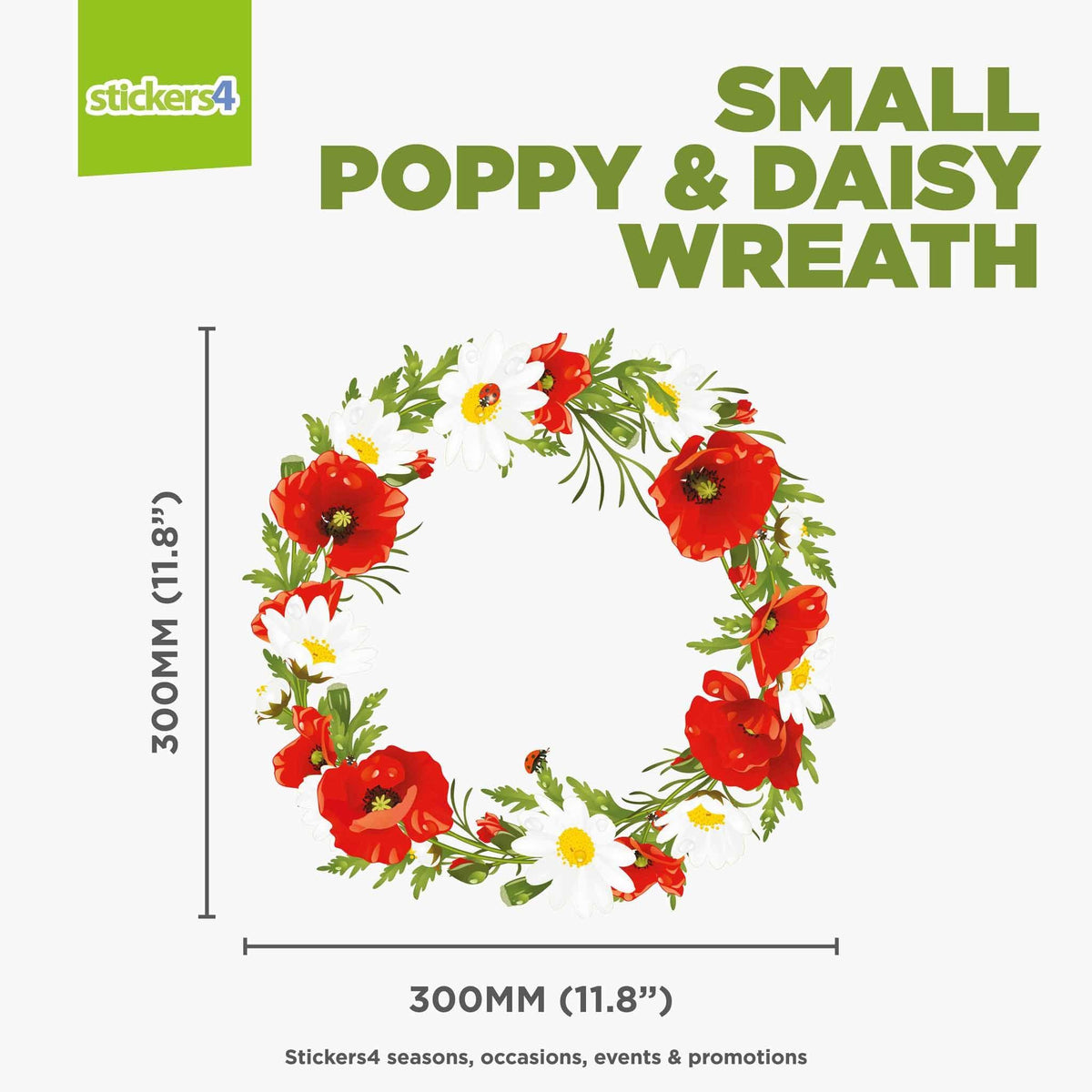 Poppy and Daisy Wreath Window Sticker Autumn Window Display